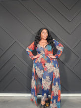 Blue Palm Print Jumpsuit