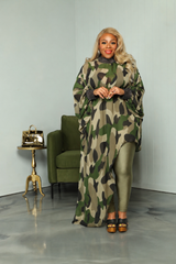 Camouflage Chiffon Asymmetric Top