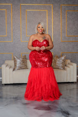 Red Sequin Sweetheart Tulle Gown