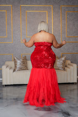 Red Sequin Sweetheart Tulle Gown