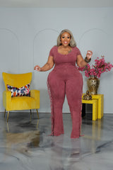 Wine Mineralize Wash Fringe Jumpsuit
