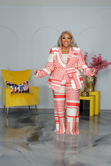 Red Abstract Print Suit
