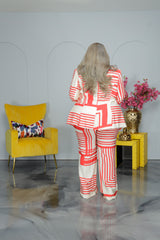 Red Abstract Print Suit