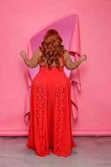 Red Laser Cut Eyelet Gown