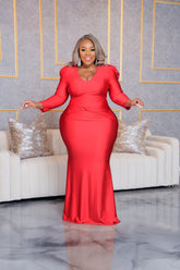 Red Twisted By Waist Gown