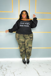 Black Good Heart Off Shoulder Sweatshirt