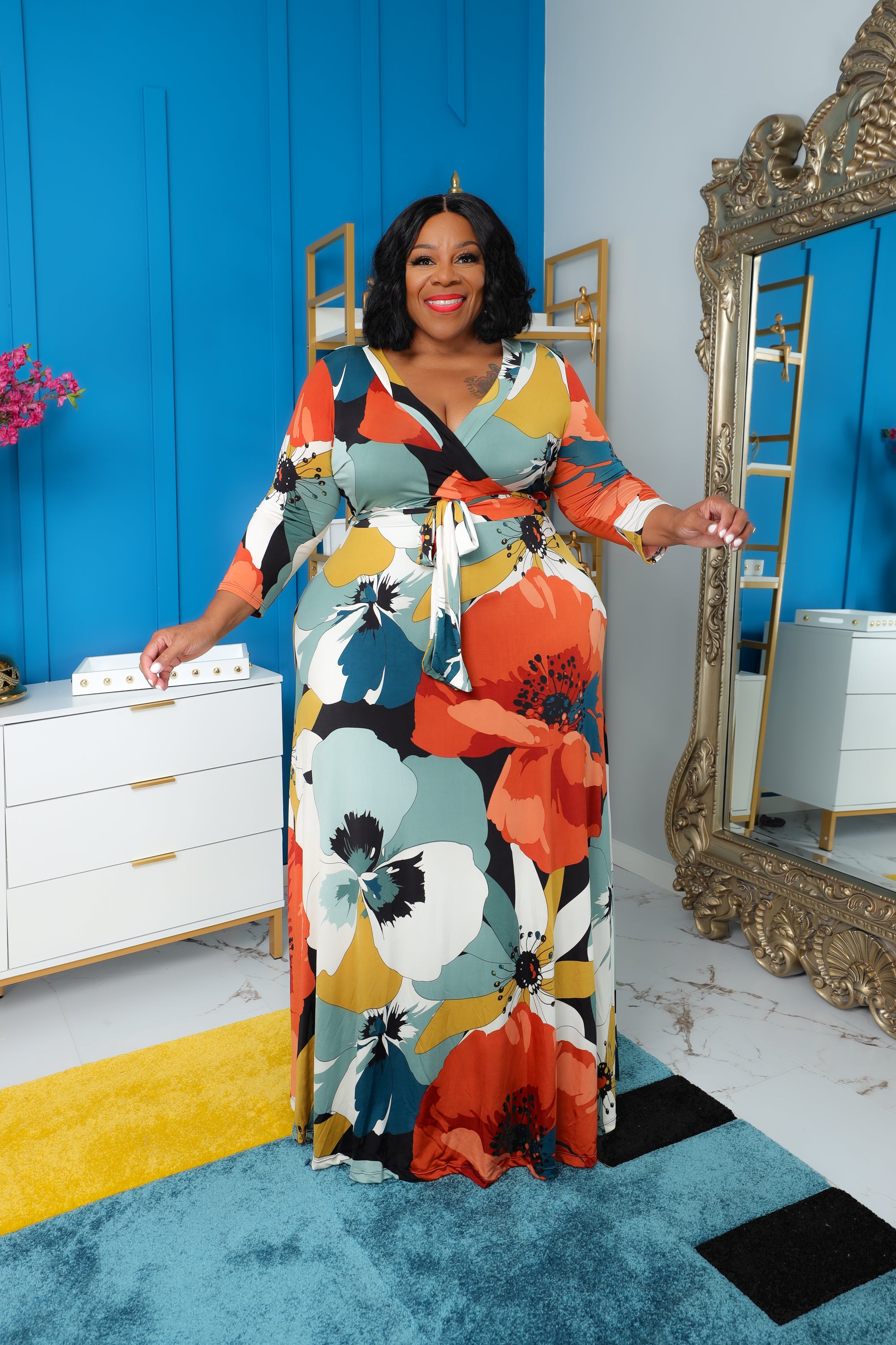 Teal Floral Emily Dress