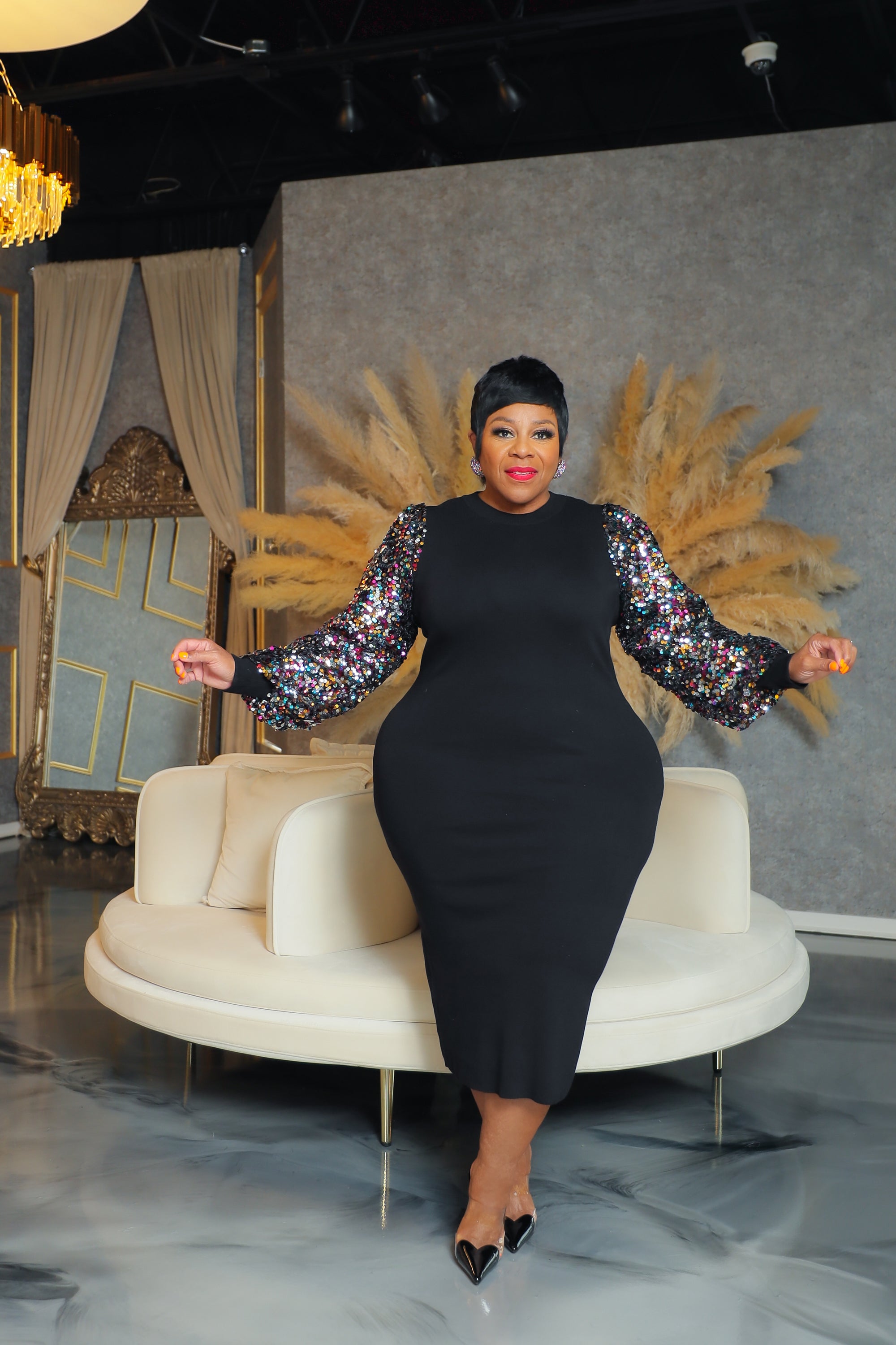 Sequin Bishop Sleeve Dress – Curvaceous Boutique
