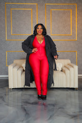 Red Keyona Zipper Disco Catsuit