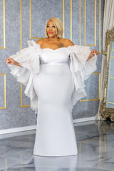 White Whitney Chiffon Draped Gown