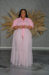 Baby Pink Bishop Tulle Maxi Top