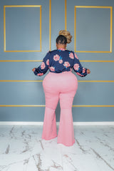 Pink Distressed Bell Bottom Jeans