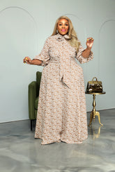 Beige Greek Bow Tie Dress