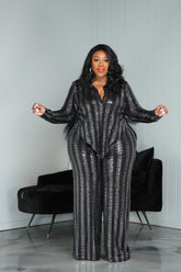 Sequin Pinstripe Pant Set