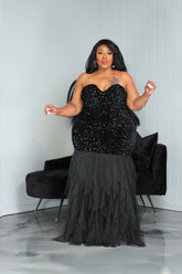 Black Sequin Sweetheart Tulle Gown