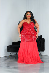 Red Sequin Sweetheart Tulle Gown