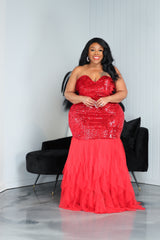 Red Sequin Sweetheart Tulle Gown