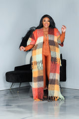 Rust Color-block Tassel Fuzzy Coat