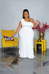 White e In A Ruffle Dress