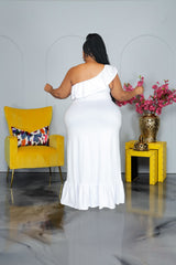 White e In A Ruffle Dress