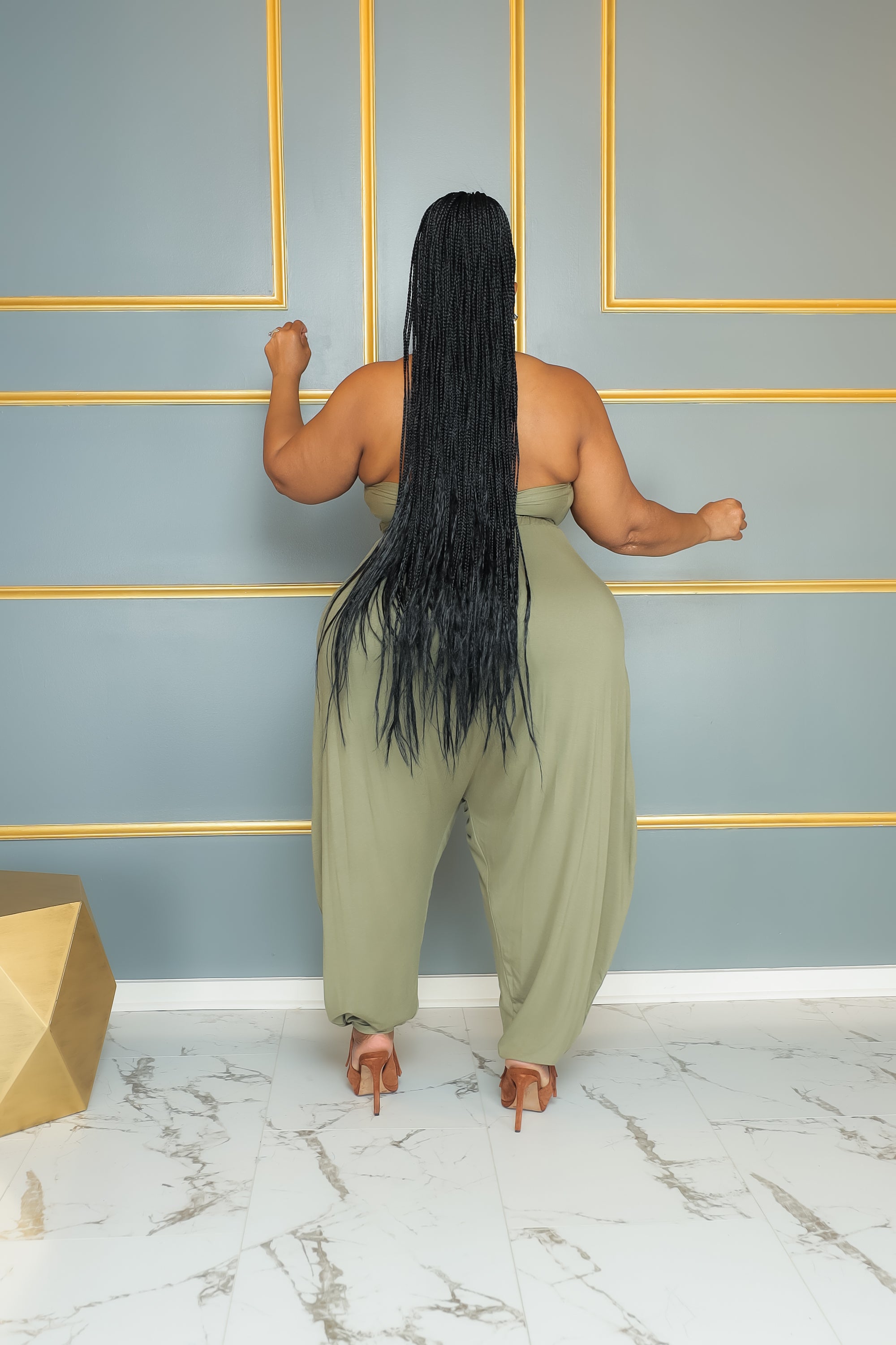 Olive Green Harem Halter Set