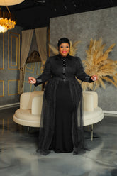 Black Collar Cuff Stone Maxi Dress