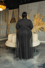 Black Collar Cuff Stone Maxi Dress