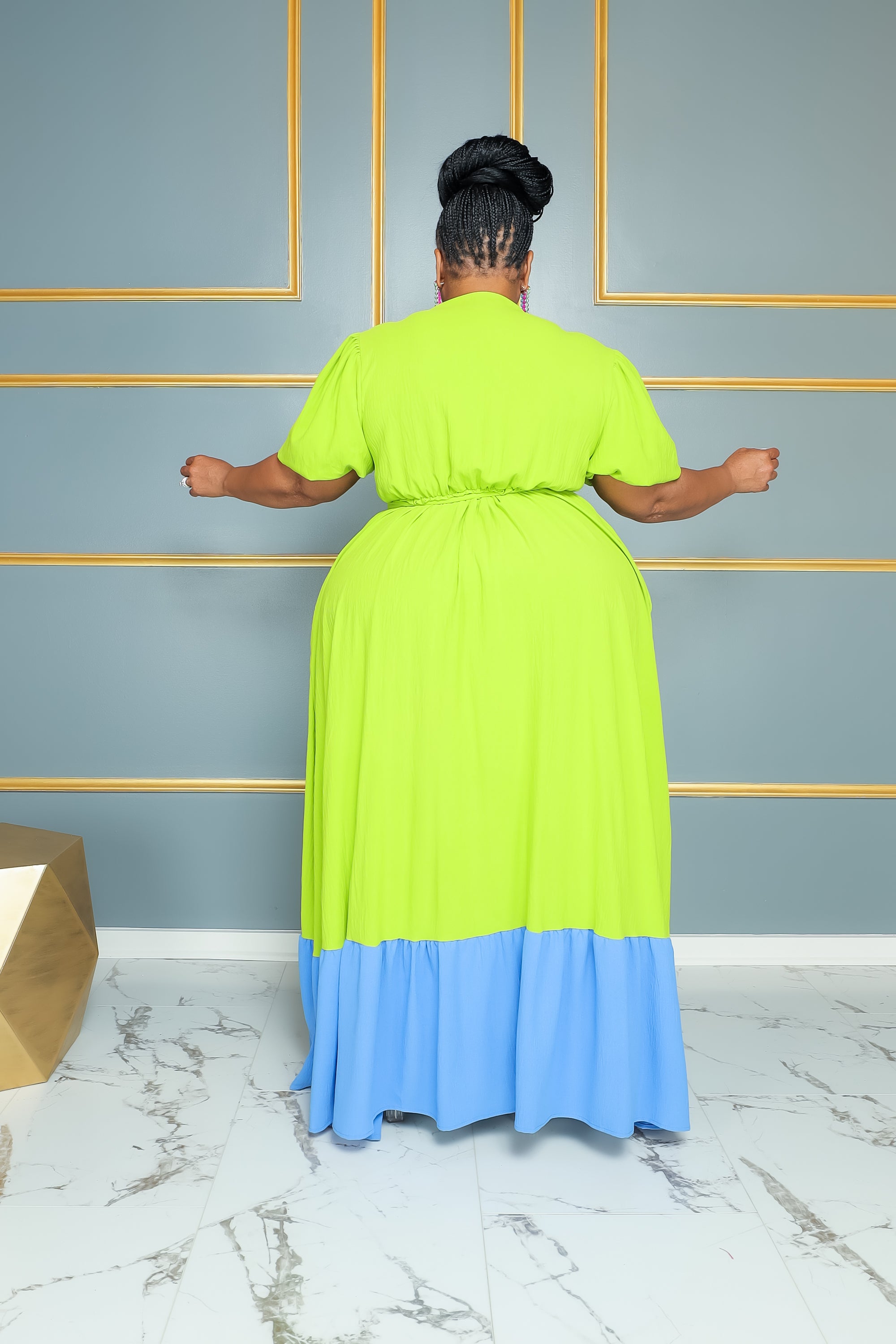 Green Cassi Colorblock Wrap Dress