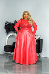 Red Faux Leather Maxi Skirt