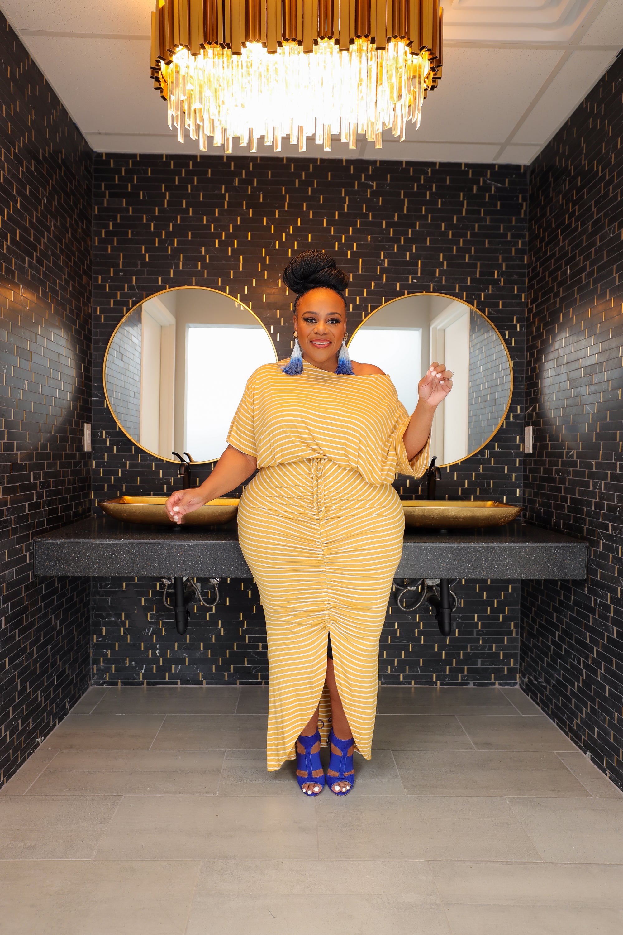 Mustard Crossed The Line Striped Set