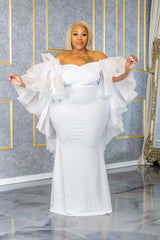 White Whitney Chiffon Draped Gown