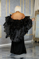 Black Whitney Chiffon Draped Gown