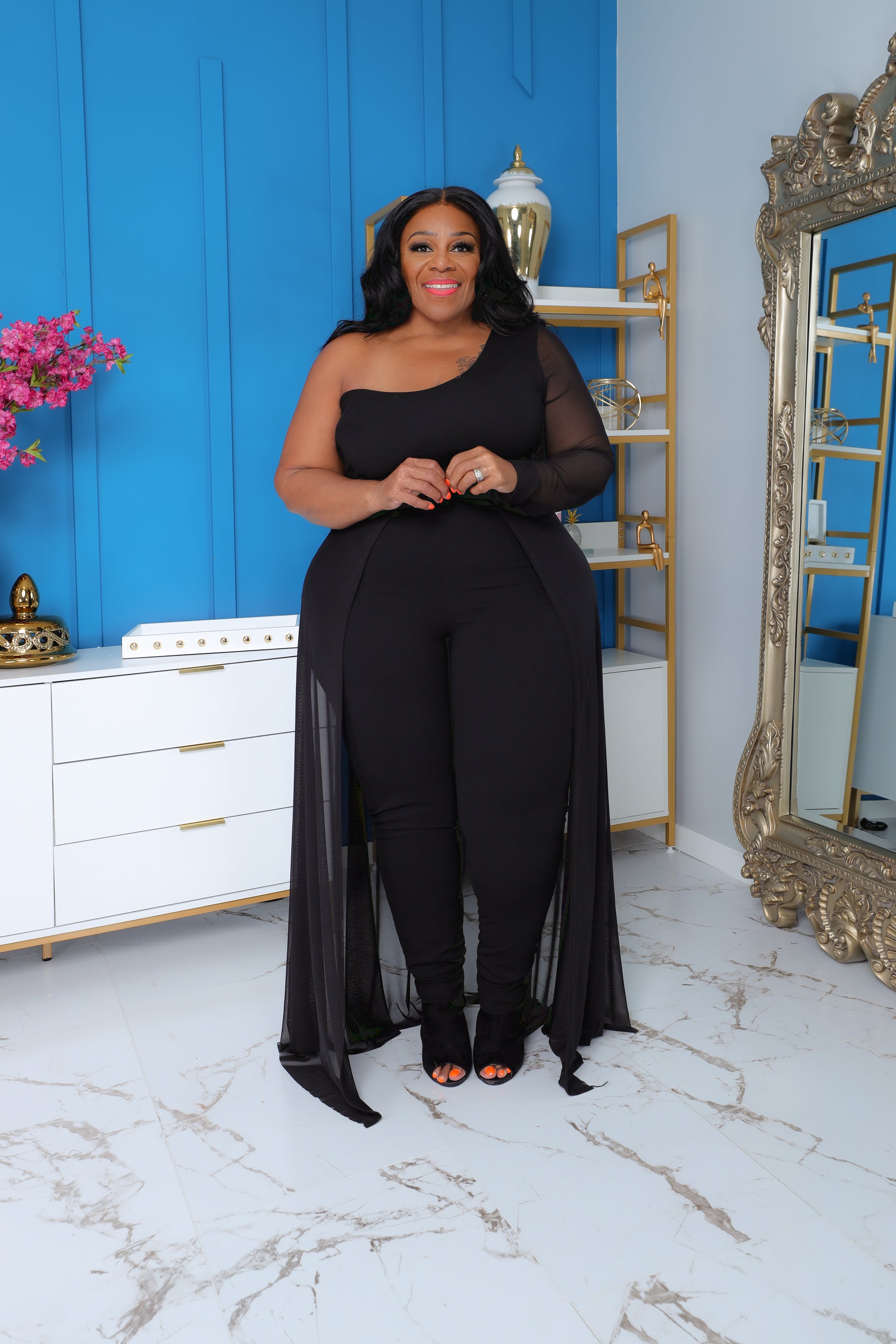 Black Better Be Sure Mesh Jumpsuit