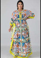 Yellow Trim Print Dress