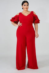 Red Cold Shoulder Jumpsuit
