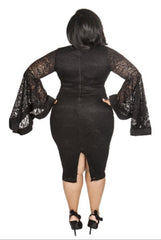 Black Lace Bell Sleeve Dress