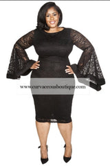 Black Lace Bell Sleeve Dress