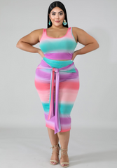 Pink Line Skirt Set