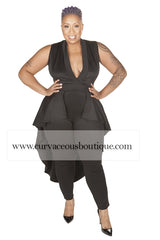Black Rear Peplum Jumpsuit