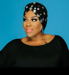 Black Round Crystal Decorated Turban