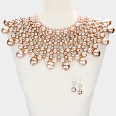 Brown Pearl Armor Bib Choker Necklace