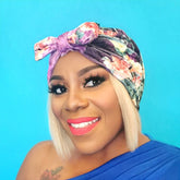 Purple Floral Velvet Knot Turban