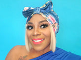 Royal Blue Floral Velvet Knot Turban