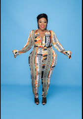 Orange Print Bodysuit Set