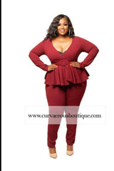 Burgundy Peplum Jumpsuit