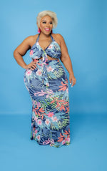 Blue Tropical Skirt Set
