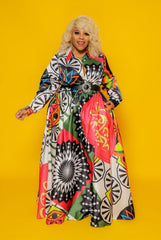 Red Print Button Dress