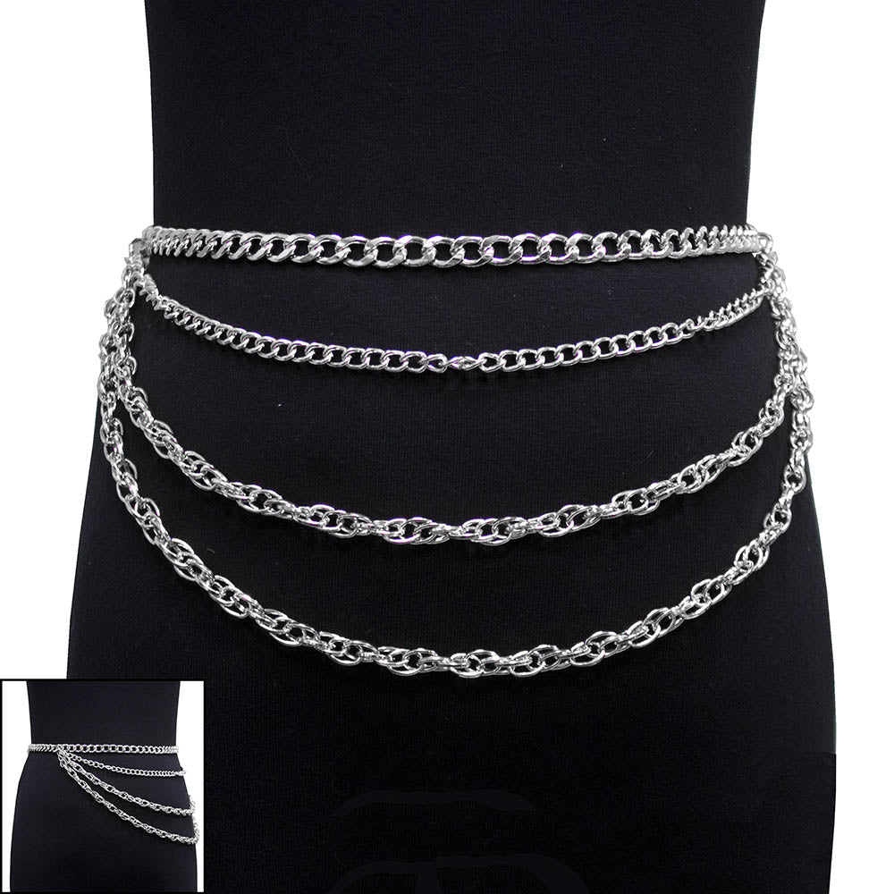 Silver 4 Twist Row Chain  Belt
