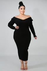 Black Ribbed Sweater Dress