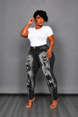 Black Embellished Bleach Jeans